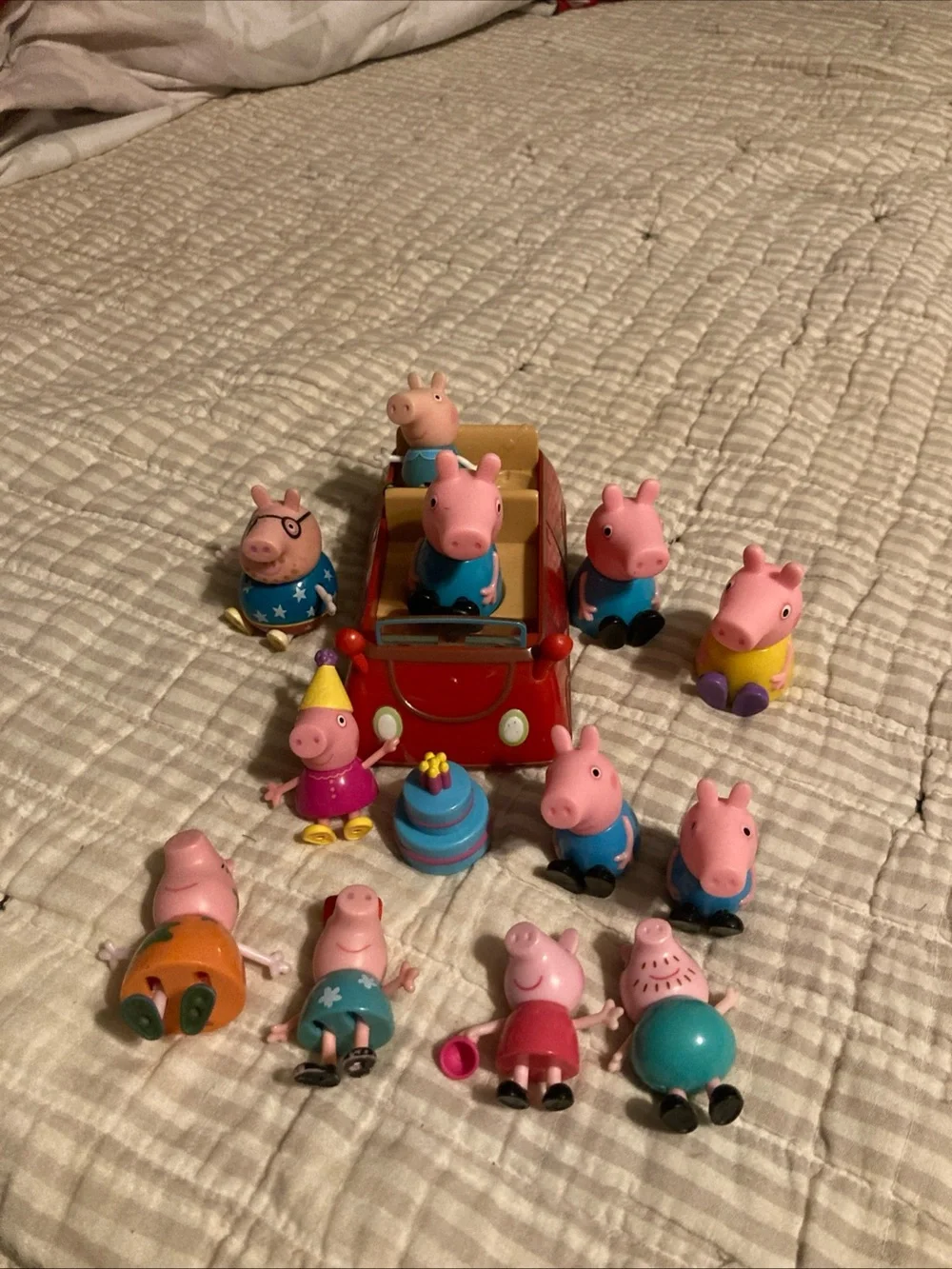 Lot Of Peppa Pig Figures Mom Dad Friends With Family Red Car 12 Figures